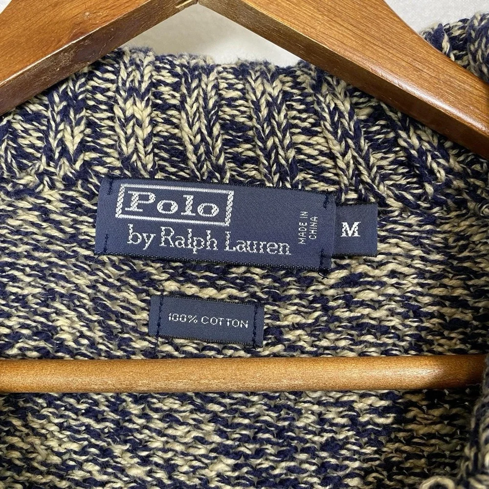 Vtg Polo Ralph Lauren Mens Medium Shawl Collar Sweater Chunky Knit Preppy Luxury